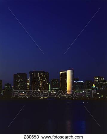 Office buildings lit up at night, San Diego, California, USA View Large Photo Image Stock Image - Office buildings lit up at night, San Diego, California, USA . Fotosearch