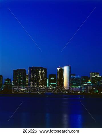 Office buildings lit up at night, San Diego, California, USA View Large Photo Image Stock Photography - Office buildings lit up at night, San Diego, California, USA . Fotosearch