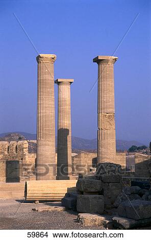 Old ruins of columns against blue sky, Lindos, Rhodes, Greece View Large Photo Image Picture - Old ruins of columns against blue sky, Lindos, Rhodes, Greece . Fotosearch