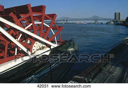 Stock Image - Paddle steamer in river, Mississippi River, New Orleans, Louisiana, USA . Fotosearch