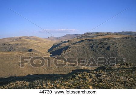 Stock Image - Panoramic view of mountain range, Drakensberg, Mokhotlong, Lesotho . Fotosearch