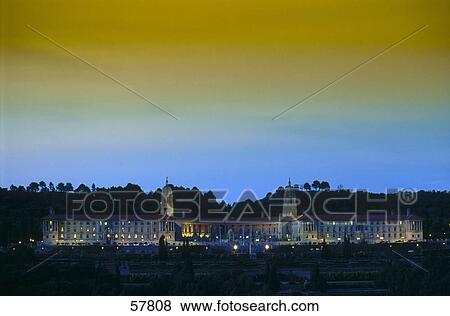 Stock Photo - Parliament house lit up at dusk, Pretoria, Gauteng Province, South Africa . Fotosearch