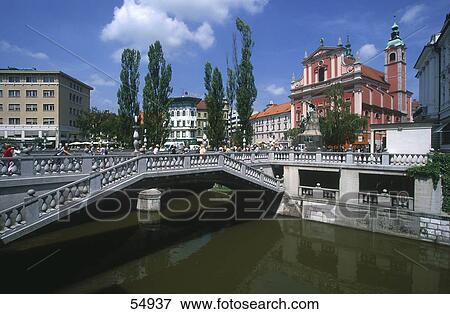People on bridge across river, Ljubljana, Slovenia View Large Photo Image Stock Photo - People on bridge across river, Ljubljana, Slovenia . Fotosearch