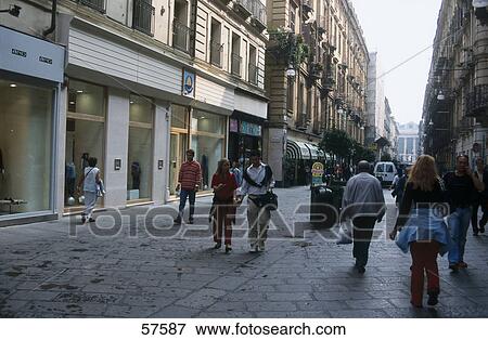 People walking in street at town center, Turin, Piedmont, Italy View Large Photo Image Stock Photo - People walking in street at town center, Turin, Piedmont, Italy . Fotosearch