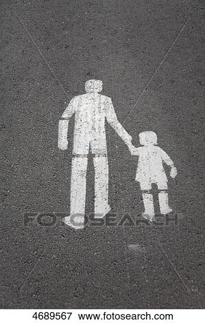 Pictograph of man and child on footway View Large Photo Image Stock Photo - Pictograph of man and child on footway . Fotosearch