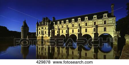 Reflection of castle in water, Schloss Chenonceaux, France View Large Photo Image Stock Photo - Reflection of castle in water, Schloss Chenonceaux, France . Fotosearch