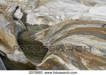 Stock Image - Rock formations, Valle Verzasca, Switzerland, elevated view . Fotosearch
