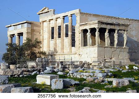 Stock Photograph - Ruins of temple, The Erechtheum, Athens, Greece . Fotosearch