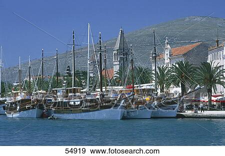 Sailboats in harbor, Trogir, Dalmatia, Croatia View Large Photo Image Stock Photo - Sailboats in harbor, Trogir, Dalmatia, Croatia . Fotosearch