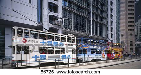 Side profile of trams in street, Hong Kong, China, Asia View Large Photo Image Stock Photography - Side profile of trams in street, Hong Kong, China, Asia . Fotosearch
