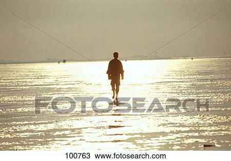 Silhouette of tourist walking on beach View Large Photo Image Stock Image - Silhouette of tourist walking on beach . Fotosearch