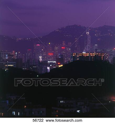 Skyscrapers illuminated at dusk, Hong Kong, China, Asia View Large Photo Image Stock Image - Skyscrapers illuminated at dusk, Hong Kong, China, Asia . Fotosearch