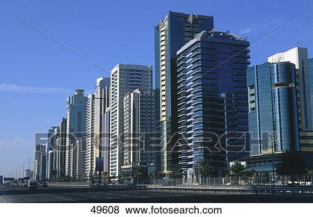Stock Photo - Skyscrapers in city, Dubai, United Arab Emirates . Fotosearch