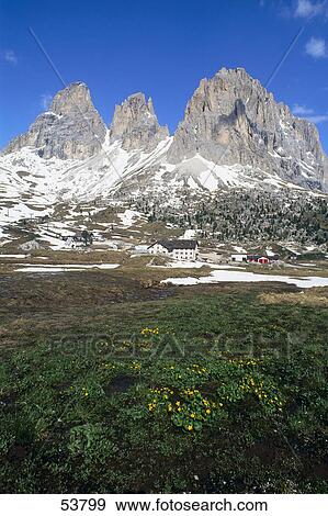 Stock Photo - Snow covered mountain peak, Dolomites, Italy . Fotosearch
