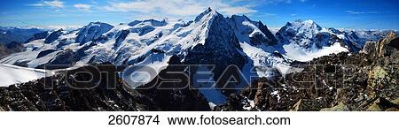 Picture - Snowcapped mountain peak, Piz Bernina, Switzerland . Fotosearch