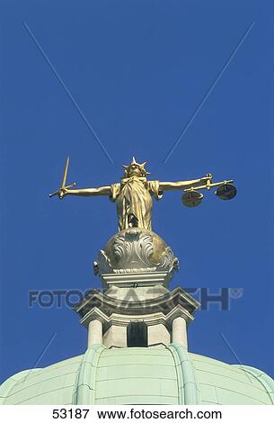 Stock Photo - Statue of Justice on dome of Old Bailey, London, England . Fotosearch