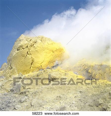 Stock Image - Steam coming out of a volcano, Vulcano Island, Aeolian Islands, Sicily Region, Italy . Fotosearch