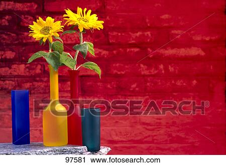 Stock Image - Sunflowers in vase . Fotosearch