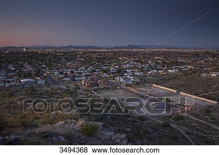 Stock Photo - Sunset in Phoenix, Arizona, USA, bird's eye view . Fotosearch