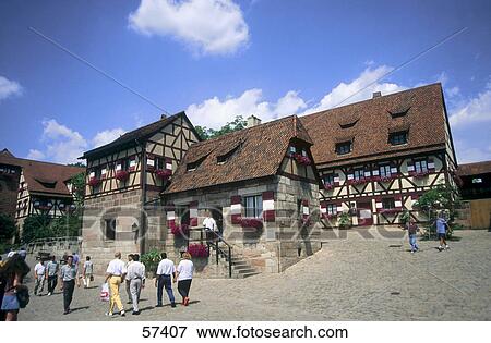 Stock Photo - Tourists at castle, Nuremberg Castle, Nuremberg, Bavaria, Germany . Fotosearch