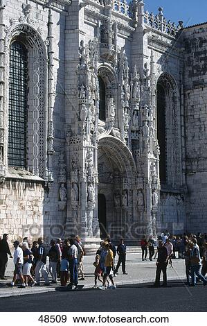 Stock Photo - Tourists at monastery, Hieronymites Monastery, Belem, Lisbon, Portugal . Fotosearch