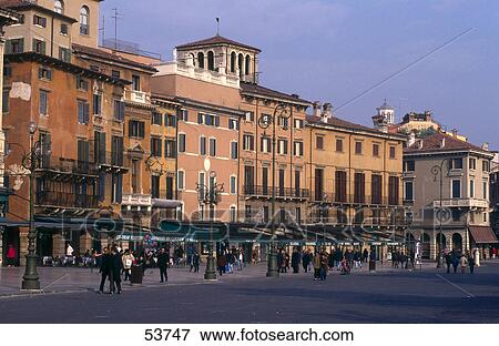 Stock Photo - Tourists at town square, Piazza Bra, Verona, Veneto, Italy . Fotosearch