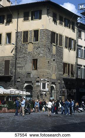 Picture - Tourists near a historical building, Piazza Di San Giovanni, Florence, Tuscany, Italy . Fotosearch
