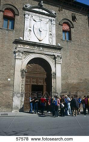 Tourists near entrance of palace, Palazzo Schifanoia, Ferrara Province, Emilia-Romagna, Italy View Large Photo Image Stock Photo - Tourists near entrance of palace, Palazzo Schifanoia, Ferrara Province, Emilia-Romagna, Italy . Fotosearch