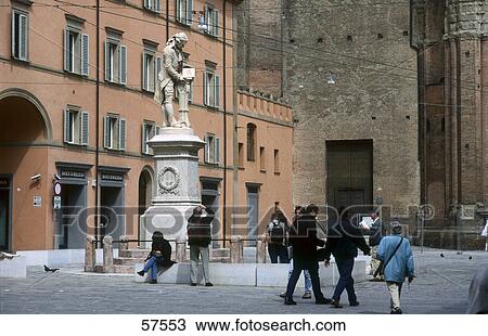 Stock Image - Tourists near Galvani's monument, Luigi Galvani Square, Bologna, Emilia-Romagna, Italy . Fotosearch
