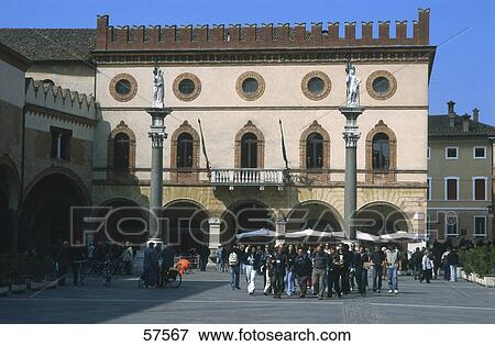 Stock Photo - Tourists near the city hall, Piazza Del Popolo, Ravenna, Emilia-Romagna, Italy . Fotosearch