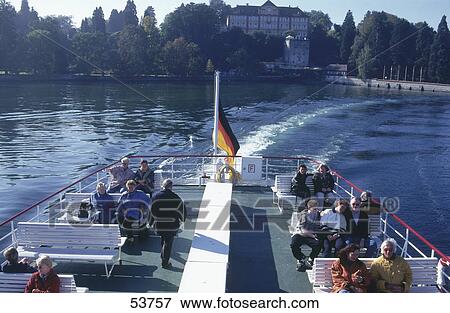 Stock Photo - Tourists on steamer, Insel Mainau, Lake Constance, Baden-Wurttemberg, Germany . Fotosearch