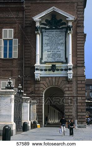 Stock Photo - Tourists walking near palace, Royal Palace Of Turin, Turin, Piedmont, Italy . Fotosearch