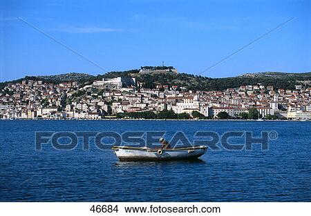 Town at waterfront, Krka River, Sibenik, Dalmatia, Croatia View Large Photo Image Picture - Town at waterfront, Krka River, Sibenik, Dalmatia, Croatia . Fotosearch