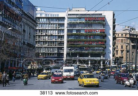 Stock Image - Traffic on road, Syntagma Square, Athens, Greece . Fotosearch