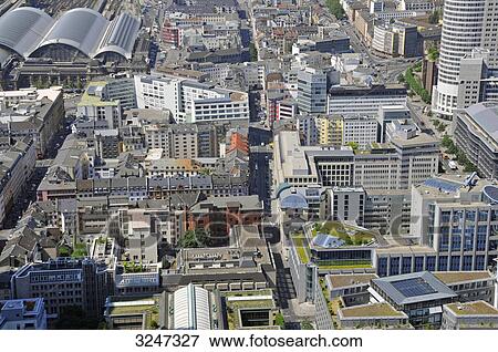 Stock Photo - View of the inner city of Frankfurt am Main, Germany, bird's eye view . Fotosearch