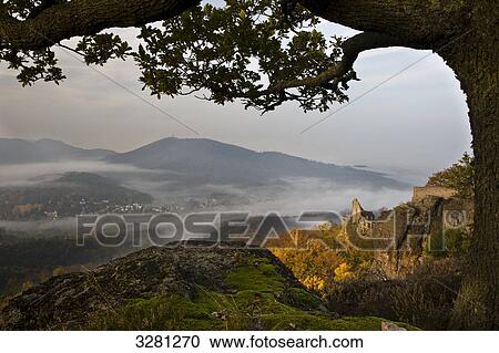 Stock Image - View over the Rhine Valley with Hohenbaden Castle, Baden-Baden, Germany . Fotosearch