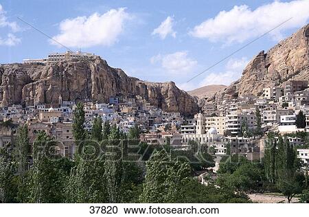 Village with mountains, Maalula, Damascus, Syria View Large Photo Image Stock Image - Village with mountains, Maalula, Damascus, Syria . Fotosearch