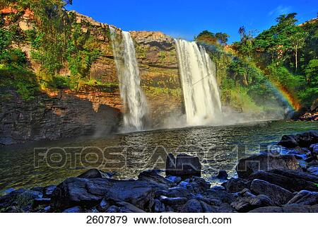 Water falling from rocks, Salto Kama, Venezuela View Large Photo Image Stock Photo - Water falling from rocks, Salto Kama, Venezuela . Fotosearch