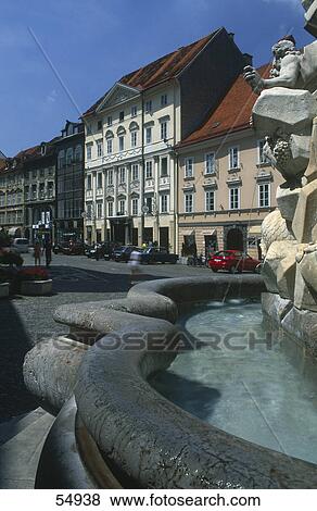 Stock Photo - Water fountain in town, Ljubljana, Slovenia . Fotosearch