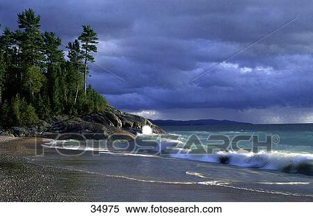Waves on beach, Lake Superior Provincial Park, Ontario, Canada View Large Photo Image Stock Photography - Waves on beach, Lake Superior Provincial Park, Ontario, Canada . Fotosearch