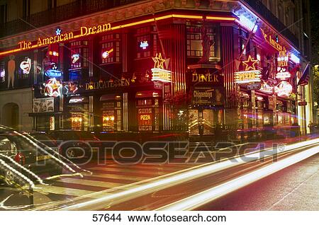 Picture - Building lit up at night, Paris, France . Fotosearch