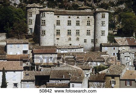 Stock Image - Buildings in town, Lagrasse, Aude, France . Fotosearch