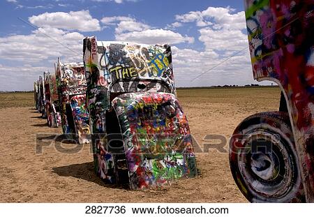 Cadillac Ranch near Amarillo, Texas, USA View Large Photo Image Stock Photograph - Cadillac Ranch near Amarillo, Texas, USA . Fotosearch