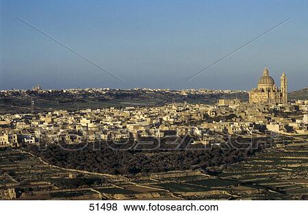 Cathedral in town, Xewkila, Gozo, Malta View Large Photo Image Stock Photo - Cathedral in town, Xewkila, Gozo, Malta . Fotosearch