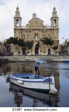 Stock Photo - Church at waterfront, Msida, Malta . Fotosearch