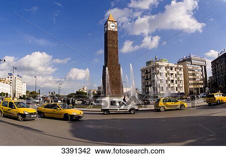 Stock Image - Clock tower, Avenue Bourguiba, Tunis, Tunisia, Africa . Fotosearch