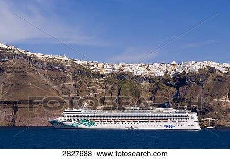 Cruise ship, Sanorin, Greece View Large Photo Image Stock Photo - Cruise ship, Sanorin, Greece . Fotosearch