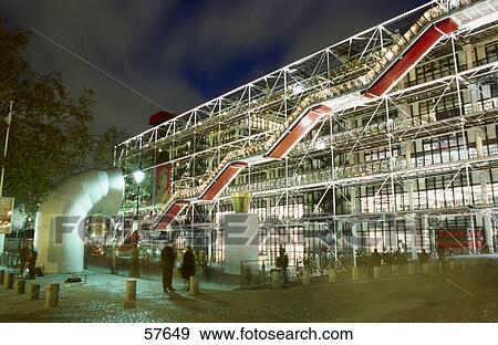 Facade of modern building lit up at night, Centre Georges Pompidou, Paris, France View Large Photo Image Stock Photo - Facade of modern building lit up at night, Centre Georges Pompidou, Paris, France . Fotosearch