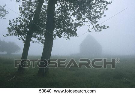 Stock Image - Farmhouse covered with haze, Cherrueix, Brittany, France . Fotosearch