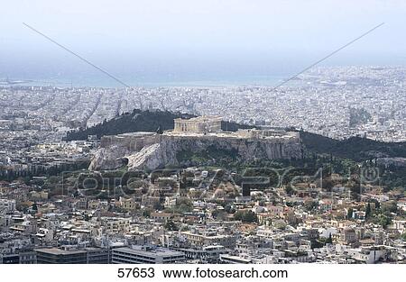 Stock Image - High angle view of acropolis, Athens, Greece . Fotosearch